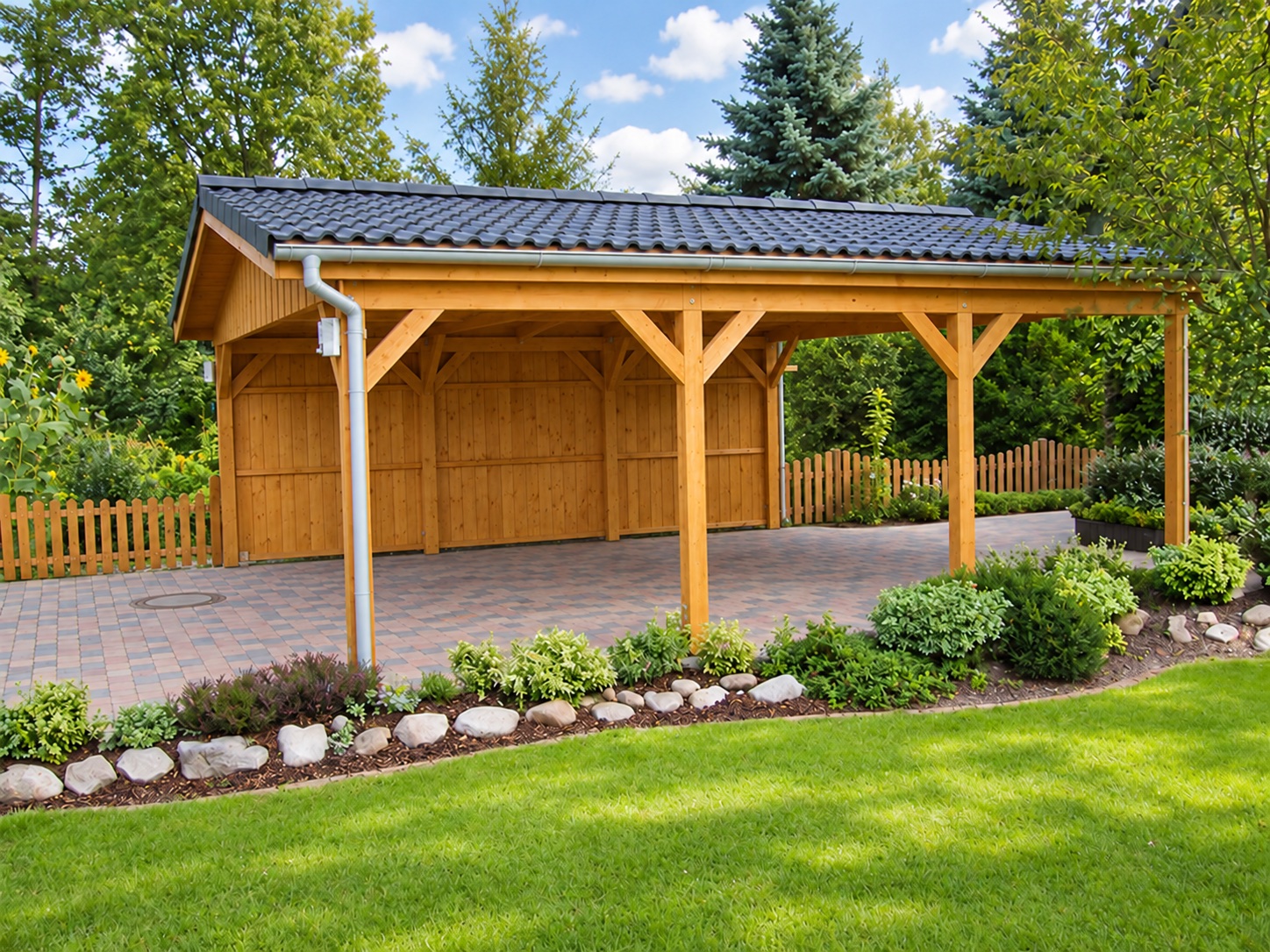 Doppel-Carport Satteldach Seitenwände geschlossen