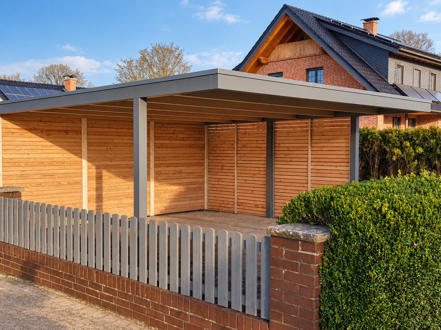 Doppelcarport mit Schuppen, Anthrazit und Lasur