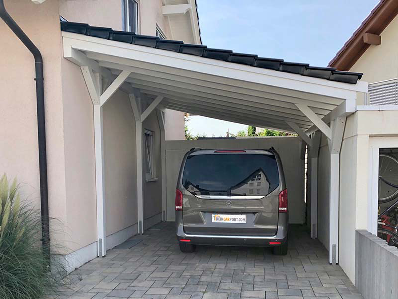 Pultdach-Einzelcarport mit Pfanneneindeckung - weiß