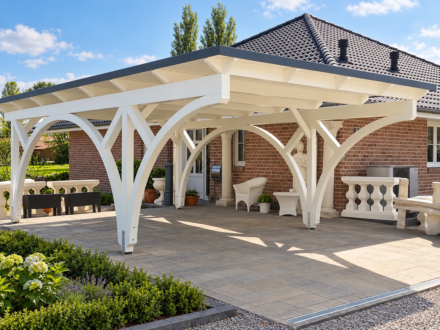 Rundbogen Carport freistehend in Weiß