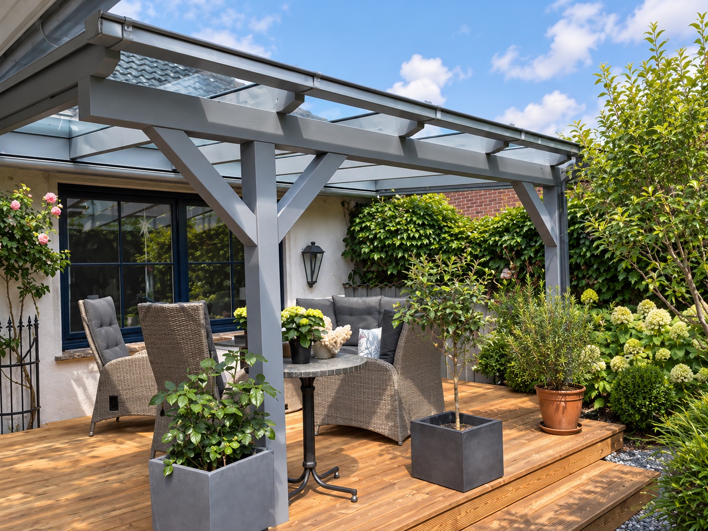 Terrassenüberdachung Holz anthrazit und VSG